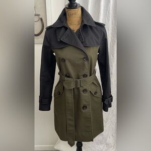 Coach Colorblock Trench Coat Jacket Military Multi  Green & Black Lined Size XS